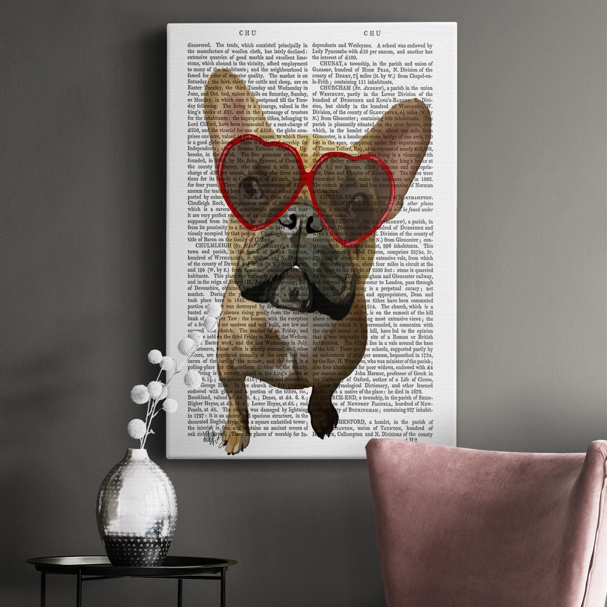 French Bulldog and Heart Glasses Premium Gallery Wrapped Canvas - Ready to Hang