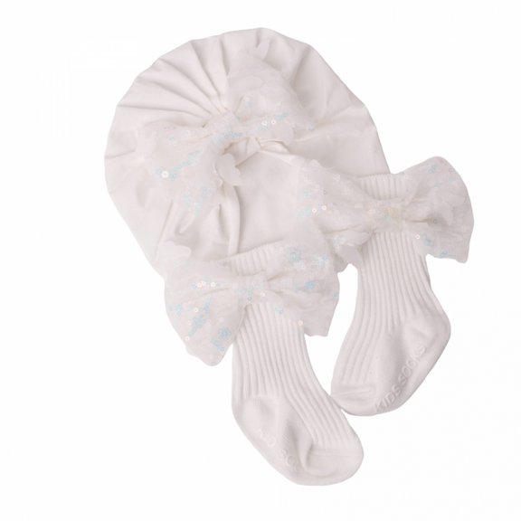Miaouyo Newborn Hat and Socks Set, Sequined Bow Soft Casual Baby Girl Accessories