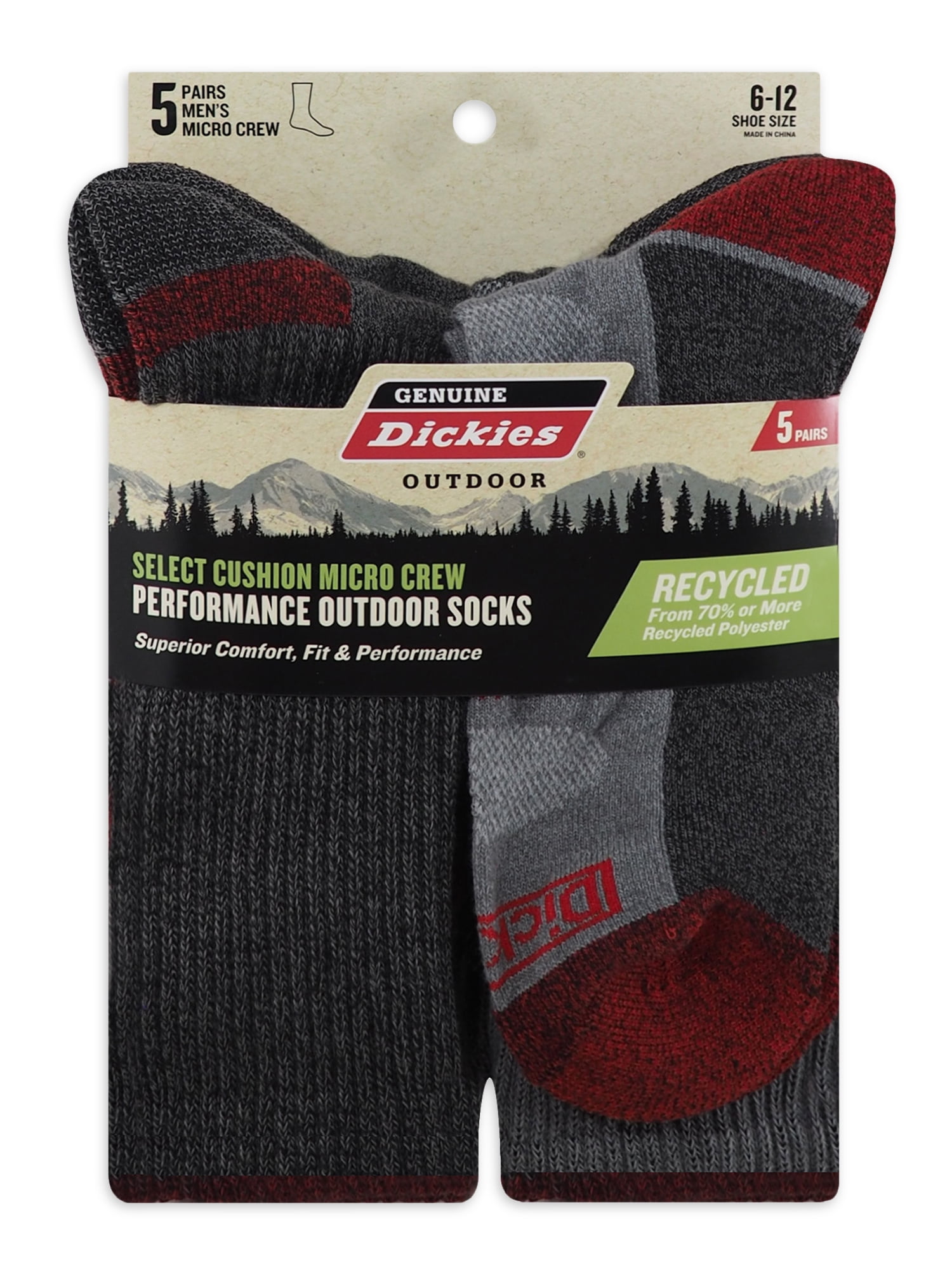 Dickies Mens Outdoor Sustainable Crew Socks, 5Pack