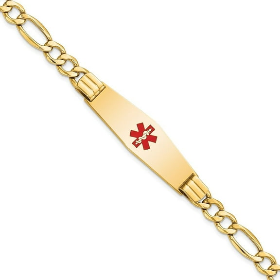 Auriga Fine Jewelry 14K Yellow Gold Semi-Solid Soft Figaro Id Bracelet 8 inch for Women(L- 8inch, W- 13.5mm)
