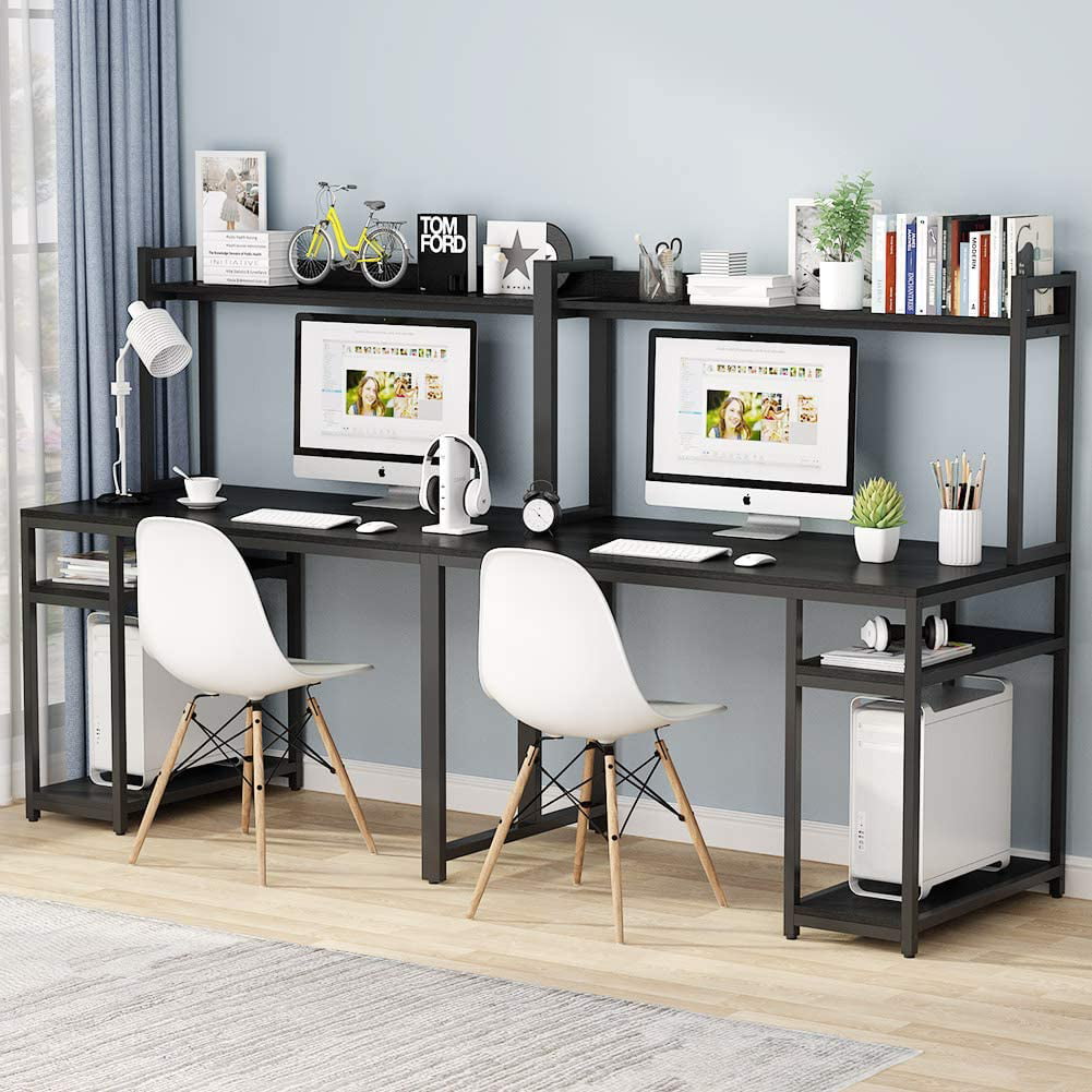 Double Computer Working Desk with Hutch & Shelf 94.5"L*23.6"W *30"H Study Table 