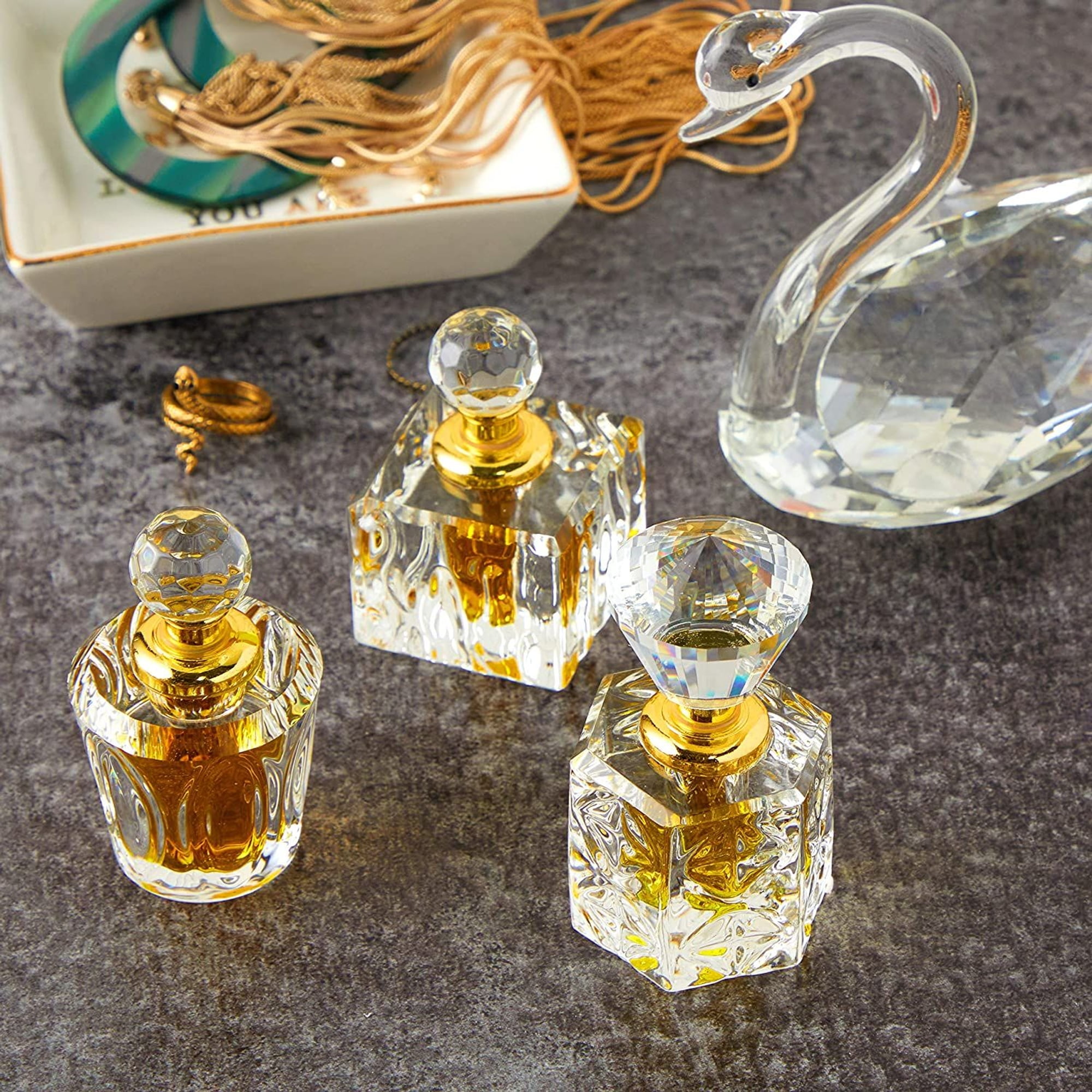 Pack Crystal Perfume Bottles Unique Designs, Refillable for Fragrances