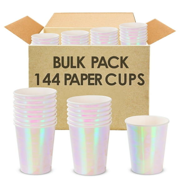Talking Tables 144 x Iridescent Foil Paper Party Cups, 12oz Disposable Party Cup for Kids Birthdays Picnic Supplies, Party Supplies, Wedding, Baby Shower, Engagement, Birthday Unicorn Themed Party