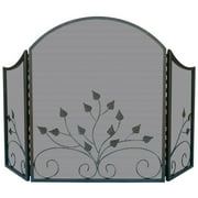 Angle View: Uniflame #S-1985 Graphite 3-Fold Finish Fire Screen w/ Arch Top and Leaves