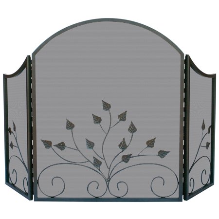 Uniflame #S-1985 Graphite 3-Fold Finish Fire Screen w/ Arch Top and Leaves