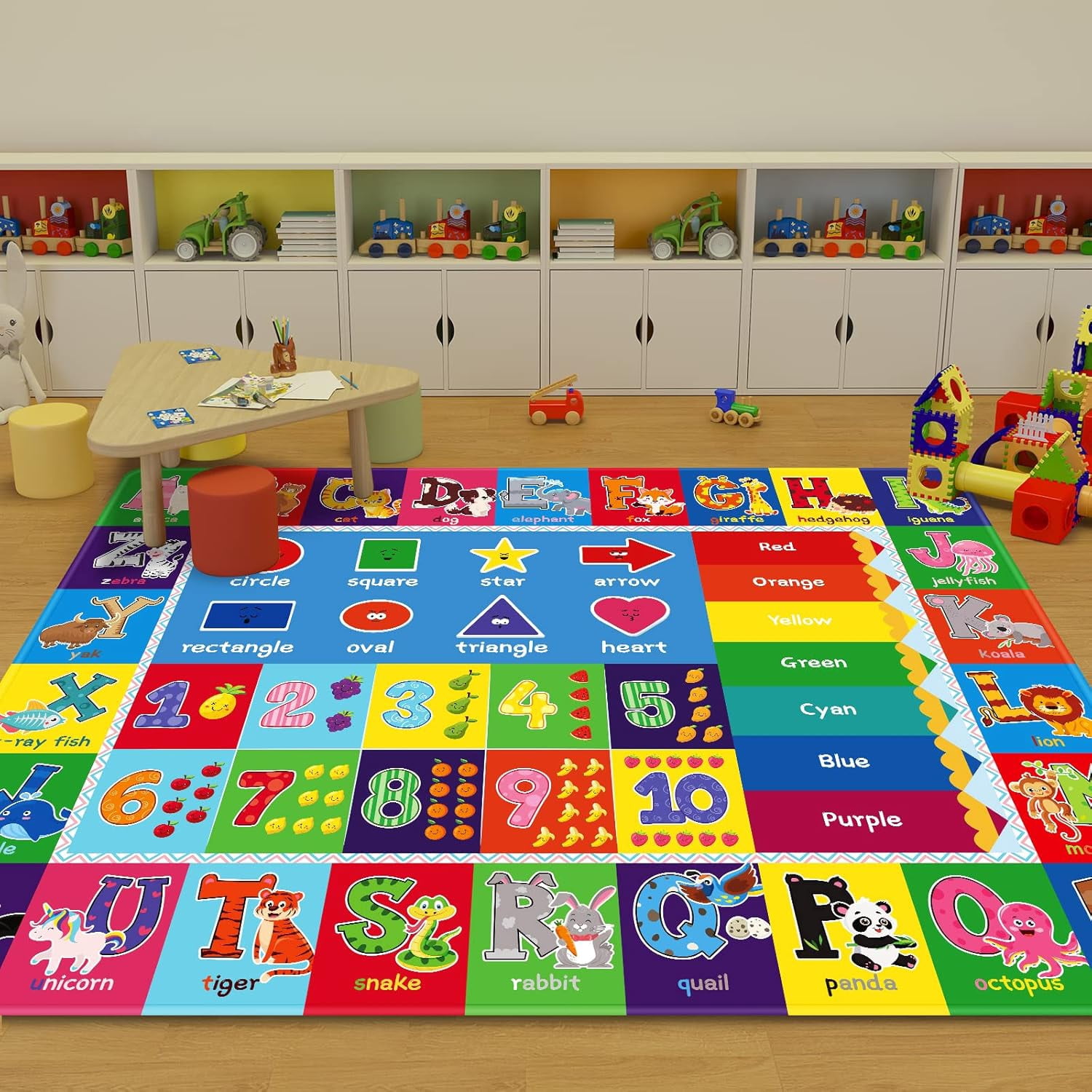 Kids Play Rug for Playroom, ABC Educational Area Rug, Toddler Baby Play Mat, Alphabet Animal Soft Non-Slip Kids Rug Carpet for Boy Girl Bedroom,L