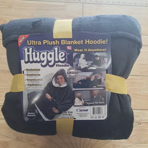 Huggle Hoodie Ultra Plush Blanket Hoodie One Size Fits All Charcoal Gray