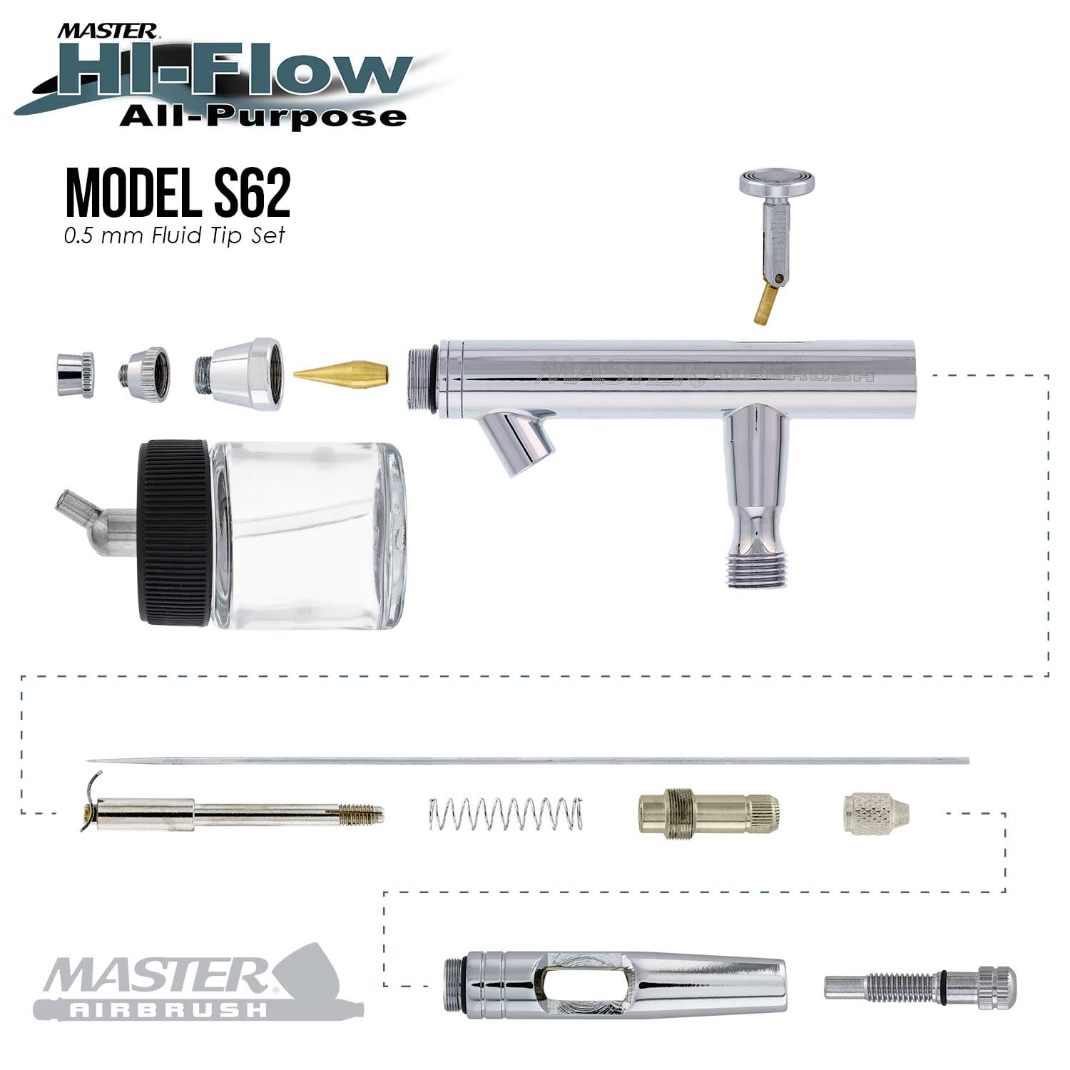 Master Airbrush Multi-Purpose Dual-Action Siphon Feed Airbrush Used for Hobby.