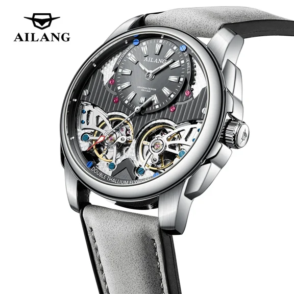 Business Mechanical Watches Men Top Brand Luxury Leather Waterproof Double Tourbillon Watch For Men Automatic Wristwatch