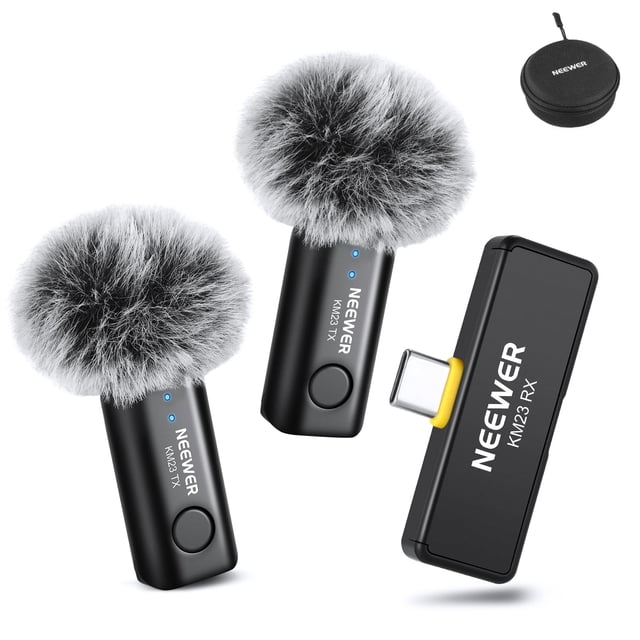 NEEWER Wireless Lavalier Microphone for iPhone Android Tablet PC Laptop 131ft/40m Range Noise Cancellation Omnidirection