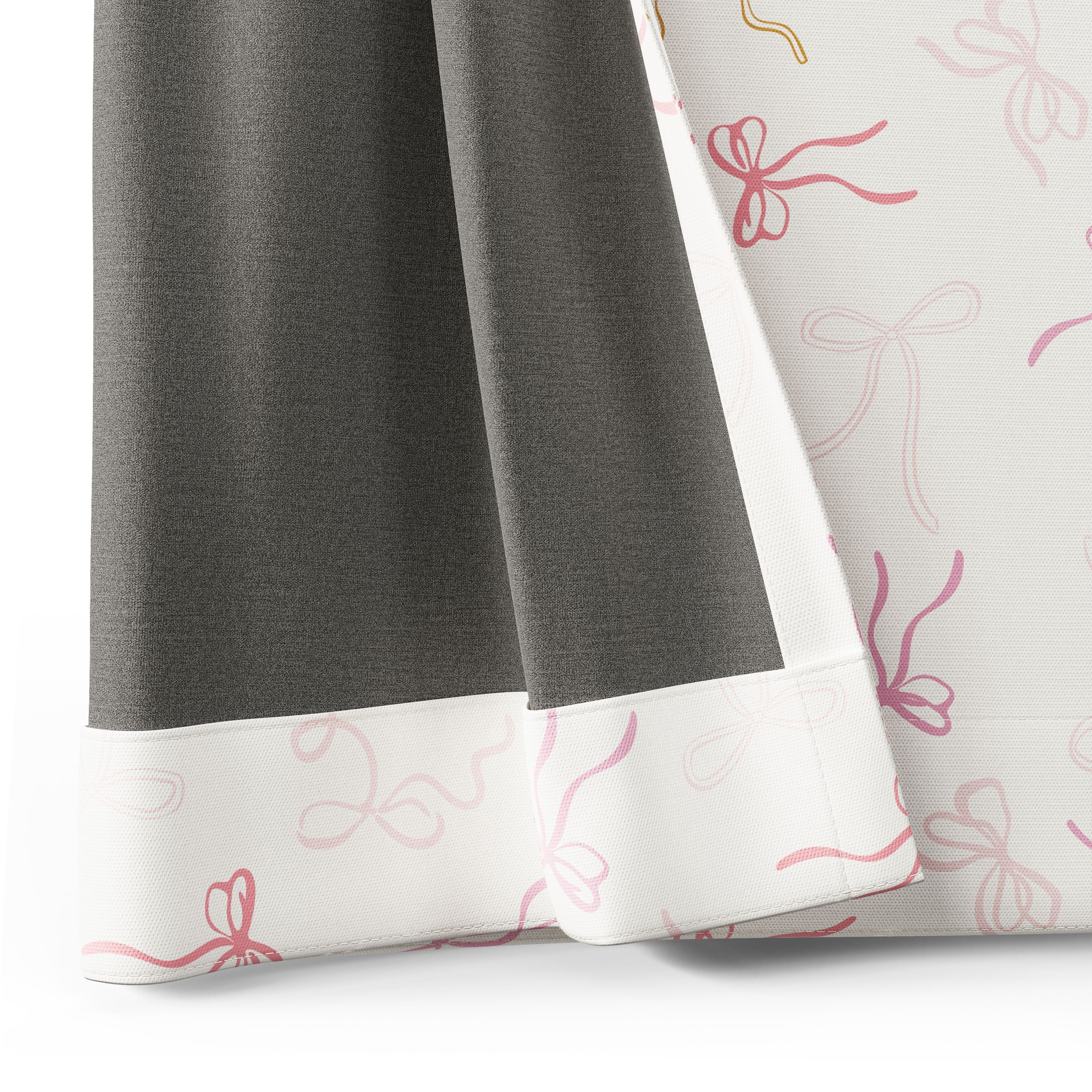 Mainstays Kids Pink and Yellow Ribbon Printed Blackout Rod Pocket with Back Tabs Single Curtain Panel, Set of 1, 38" W x 95" L