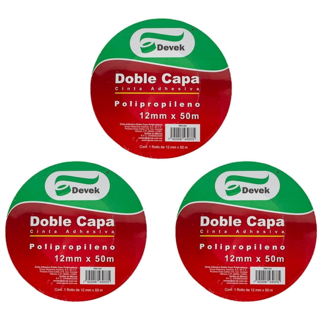 Cinta Adhesiva Doble Cara Polipropileno 12 mm X 50 M Paquete con 3 piezas