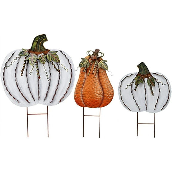 Fall Decoration Pumpkin Garden Stakes Set of 3 Metal Yard Signs, Decorative Pumpkins for Autumn Halloween Harvest Thanksgiving, Outdoor Lawn Patio Porch Sign Farmhouse Decor (17.5"B 20" 26"B)