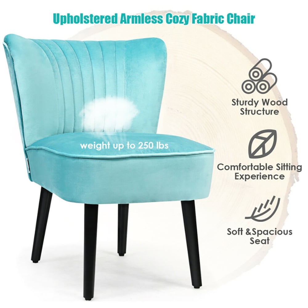 Finihen Upholstered Modern Armless Club Chairs, Set of 2 Upholstered Modern Leisure Club Chairs with Solid Wood Legs, Leisure Chairs Slipper Chairs for Living Room Bedroom, Turquoise