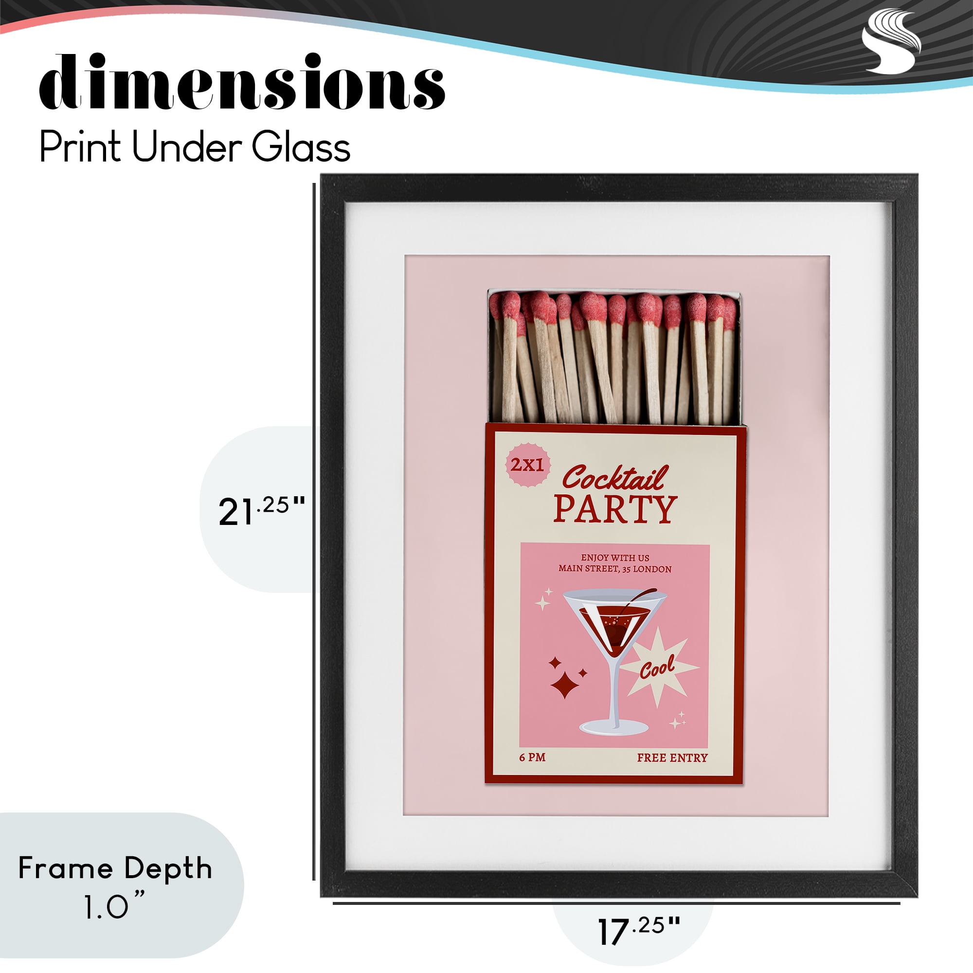 Stupell Industries Cocktail Party Matchbox Black Framed Print Under Glass, design by CAD Designs