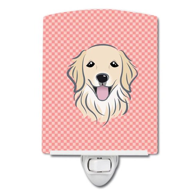 Carolines Treasures BB1205CNL Checkerboard Pink Golden Retriever Ceramic Night Light