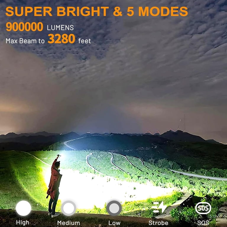 Lampe Frontale MIAOKE Rechargeable – 100 000 Lumens, IPX5, Batterie 5200 MAh – 4 Modes Et Zoom – Pour Running, Camping, Pêche Et Randonnée
