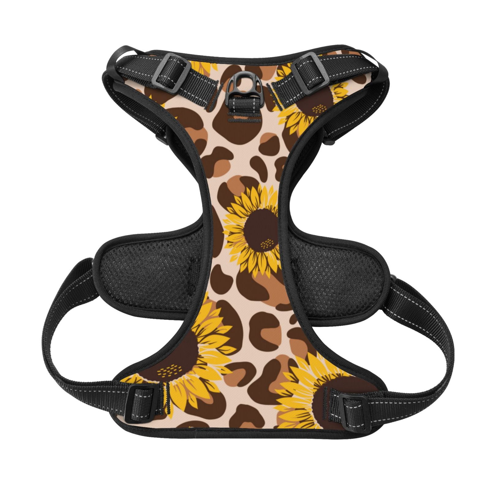 Kdxio Leopard Sunflowers Print No Pull Dog Harness Adjustable Reflective Oxford Easy Control Medium Large Dog Harness for Training and Everyday-Large