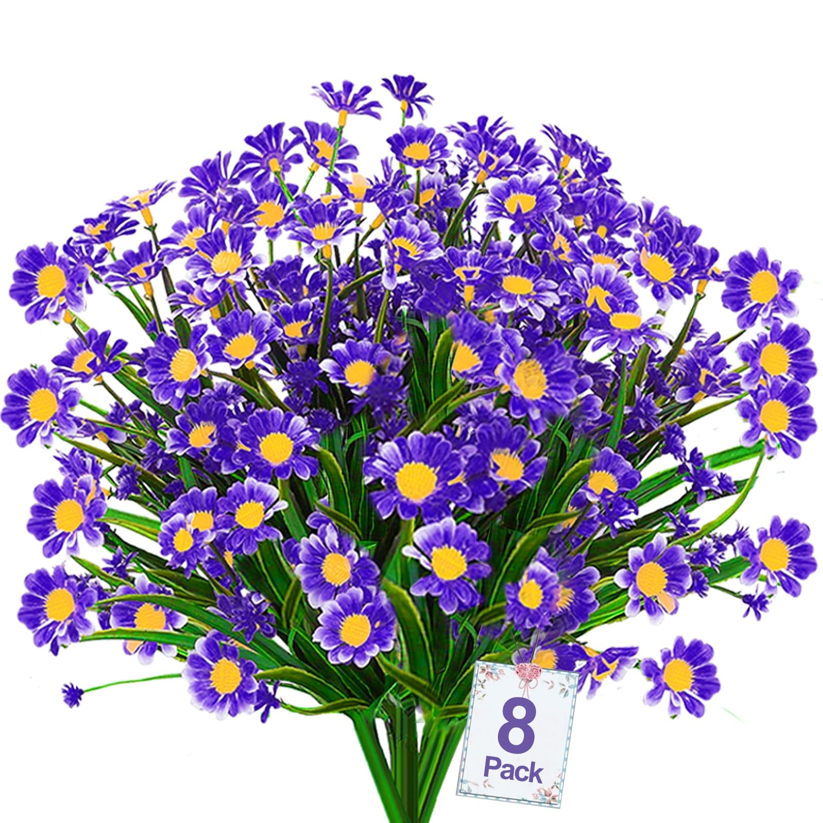 8 Bundles Artificial Daisy Flowers Outdoor UV Resistant Flowers Shrubs