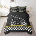 thumbnail image 2 of Feelyou Cross Bike Lover Bedding Comforter Set 7pcs for Child, Motorcycle Speed Sport Queen Bedding Sets, Black Yellow Cartoon Reversible Queen Sheet Sets, Lightweight Room Decor, 2 of 7