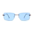 thumbnail image 1 of Womens Slick Minimal Luxury Rimless Rectangle Retro 90s Sunglasses Gold Blue, 1 of 4