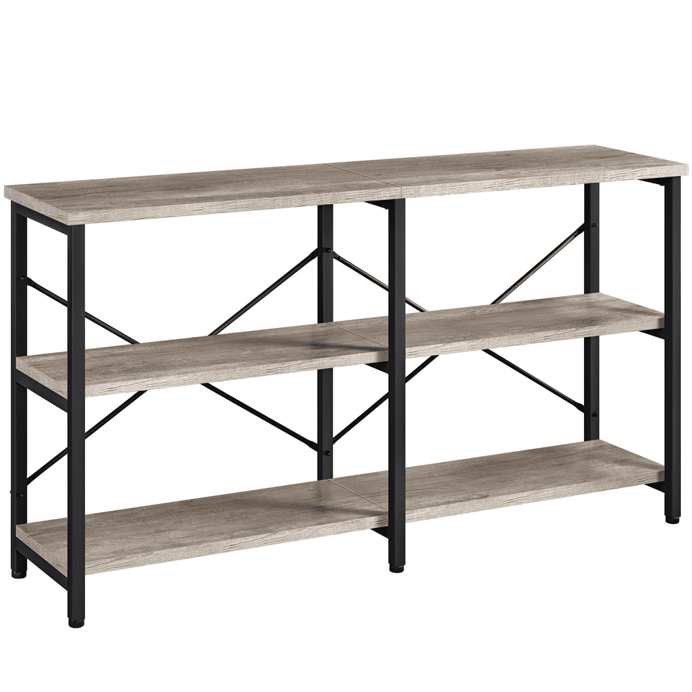 Alden Design 3-Tier Industrial Wooden Console Table with Metal Frame for Living Room, Rustic Gray