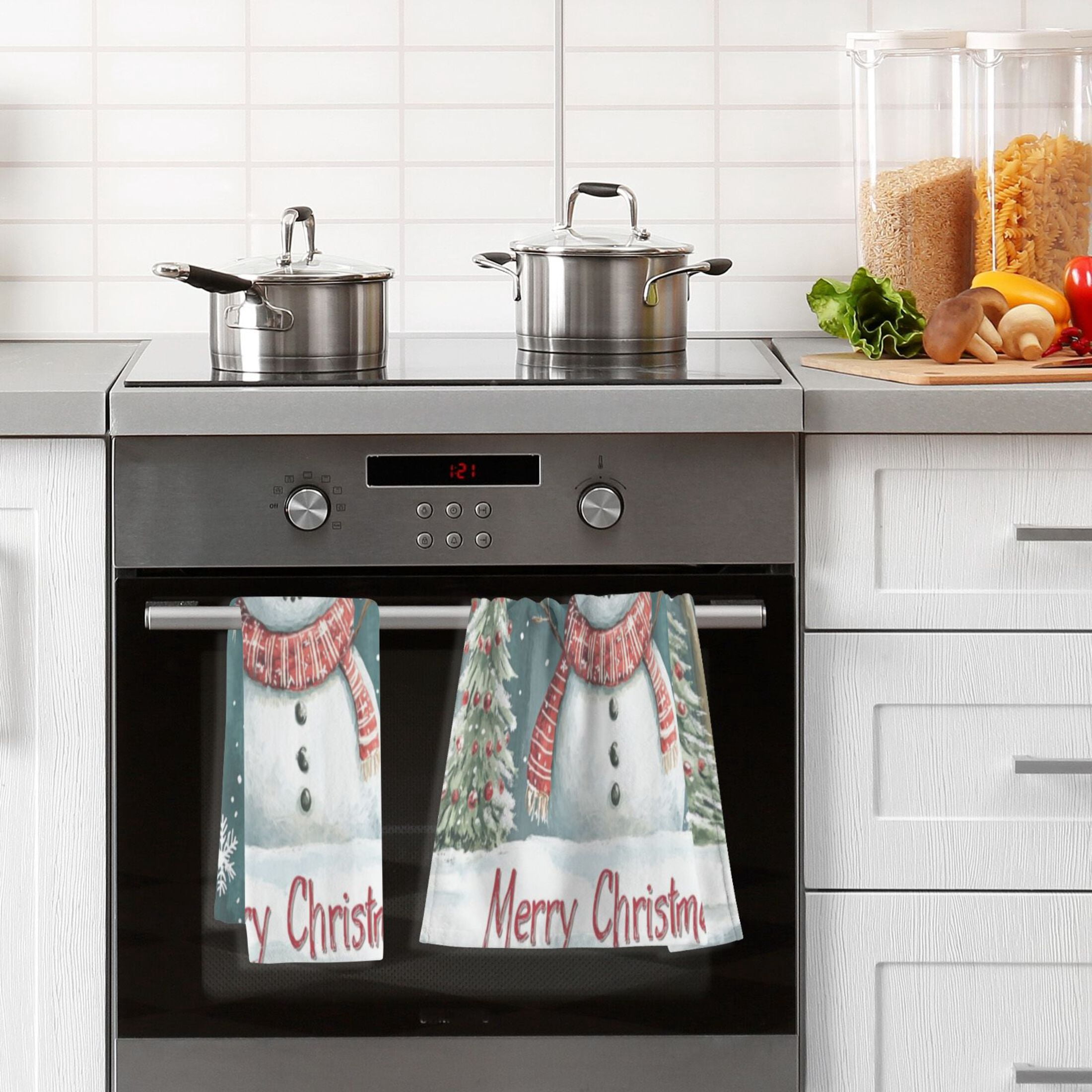 Cotton Towel Two-Piece 16x28 Inch One Sizex2 Face Towel Set Towel Set Cotton Hand Bath Towel Bathroom Beach Santa Hat Snowman Picture