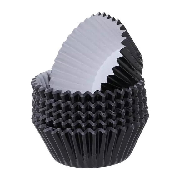Metallic Black Cupcake Wrappers (25pcs, Standard Size) Grease Resistant Cake Liners for Baking, Caking and Crafting by Bakell