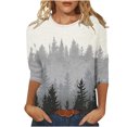 thumbnail image 2 of Levmjia Hauts à Manches 3/4 pour Femmes Liquidation Automne Mode Décontractée à Blocs de Couleur Col Rond T-shirt Blouse, 2 of 4