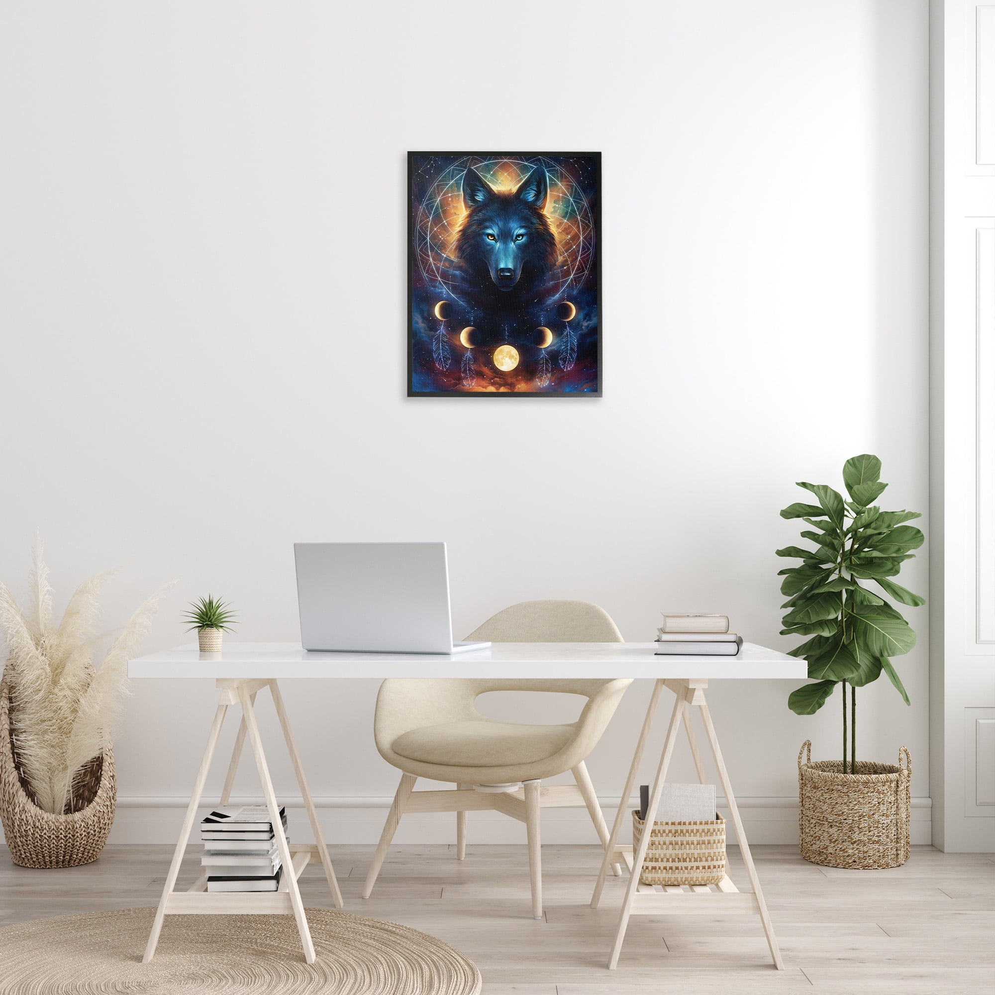 Stupell Industries Lunar Wolf & Galaxy Animals & Insects Painting Black Framed Art Print Wall Art, 24 x 30