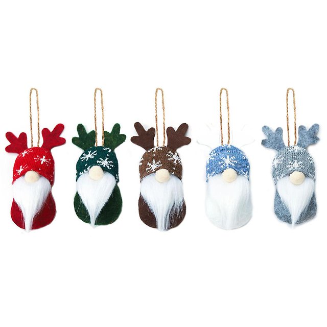 5x Gnomos de Navidad de felpa enana sin rostro muñeca Antlers de punto decoración de árbol de Navidad, tipo B Feliz Sencillez