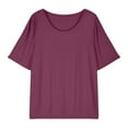 thumbnail image 5 of Wine XXXXL WIZUTIZ Tops for Women Trendy up to 60% Off Pure Colour T-shirt Short Sleeve Linen Retro Ladies Tee Ultra Soft Solid Shirts Plus Size Holiday Beach Tshirt Flowy Comfy Round Neck Tshirts, 5 of 6