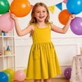 thumbnail image 4 of BRGZLK Little Girls Dress Toddler Summer Fashion Cute Solid Color Casual Ruffle Halter Sleeveless Bowknot Sundress with Pocket for Birthday Party Yellow 11-12 Years, 4 of 8