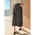 thumbnail image 4 of Grey Washed Straight Cut A-Line Denim Skirt Mid-Length, 4 of 8