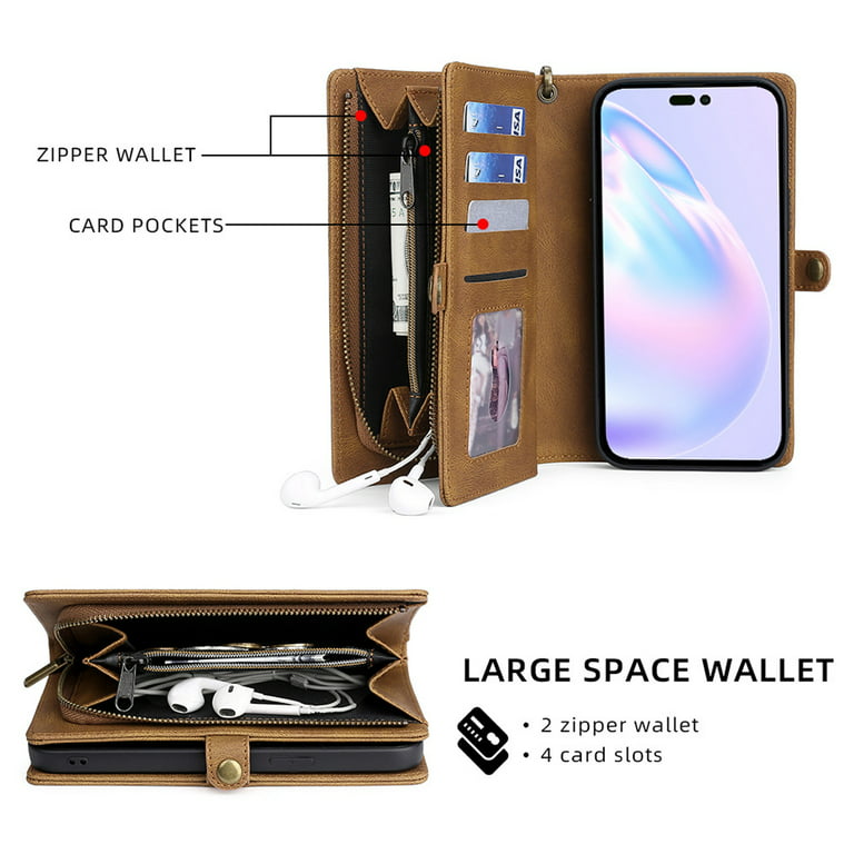 TOOVREN Compatibility with iPhone 14 Plus Wallet Case with Card Holder for  Men Women iPhone 14 Plus Case Leather Phone Case with Strap Stand Lanyard