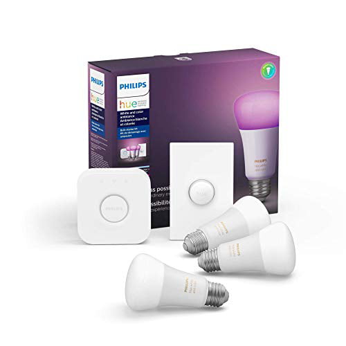 Philips Hue White and Color Smart Button Starter Kit, A19 Smart Bulbs, 1 Smart Button & 1 Hue Hub (Works with Alexa, Apple HomeKit Google Assistant) - Walmart.com