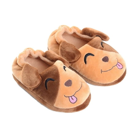 

Fall Winter Children Cartoon Dog Warm Plush Heel Wraped Slippers Non-slip Shoes