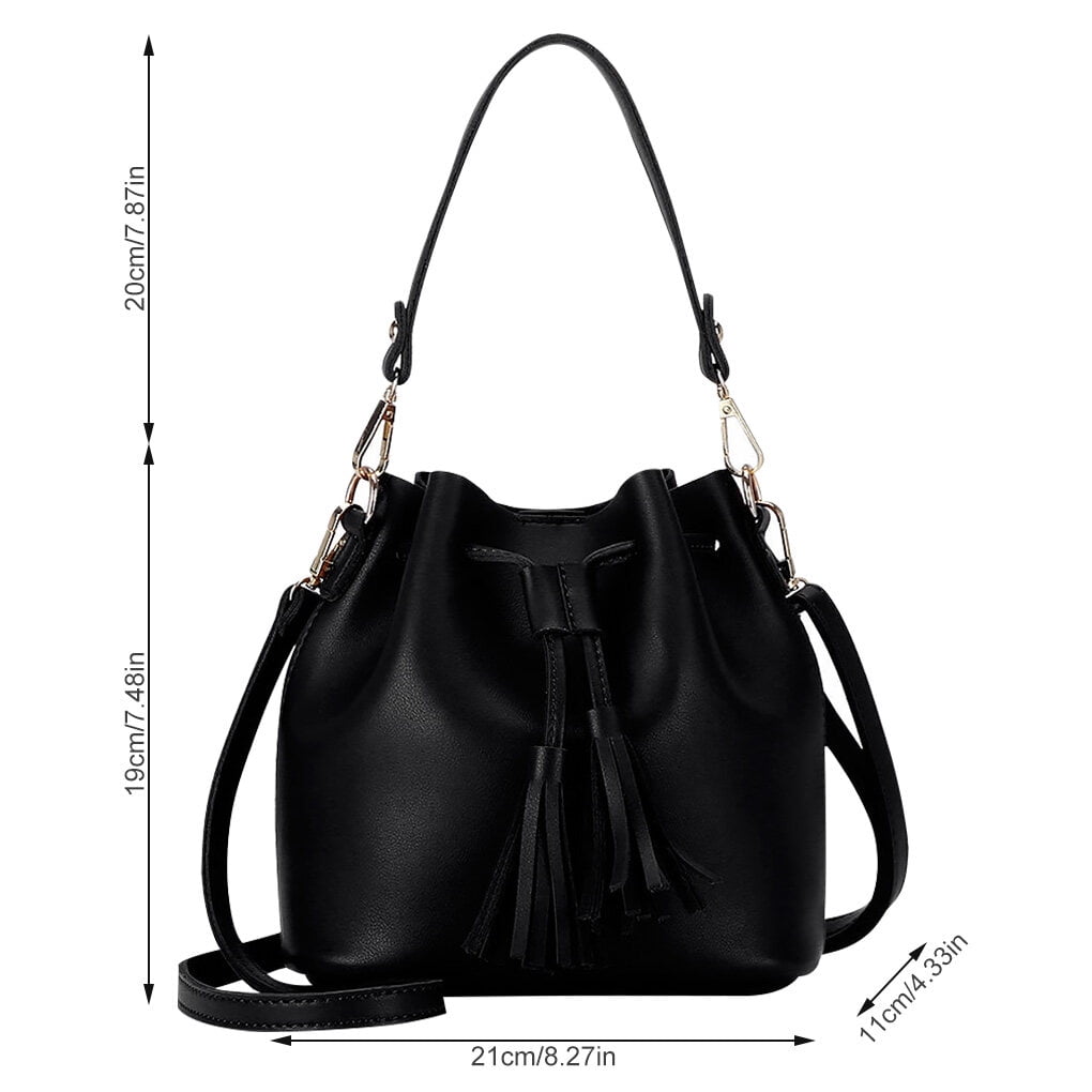 Bucket Bag Faux Leather Tassel Drawstring Crossbody Tassel Drawstring Bucket Pouch Women Solid Color Shoulder Bag Handbag Black Walmart