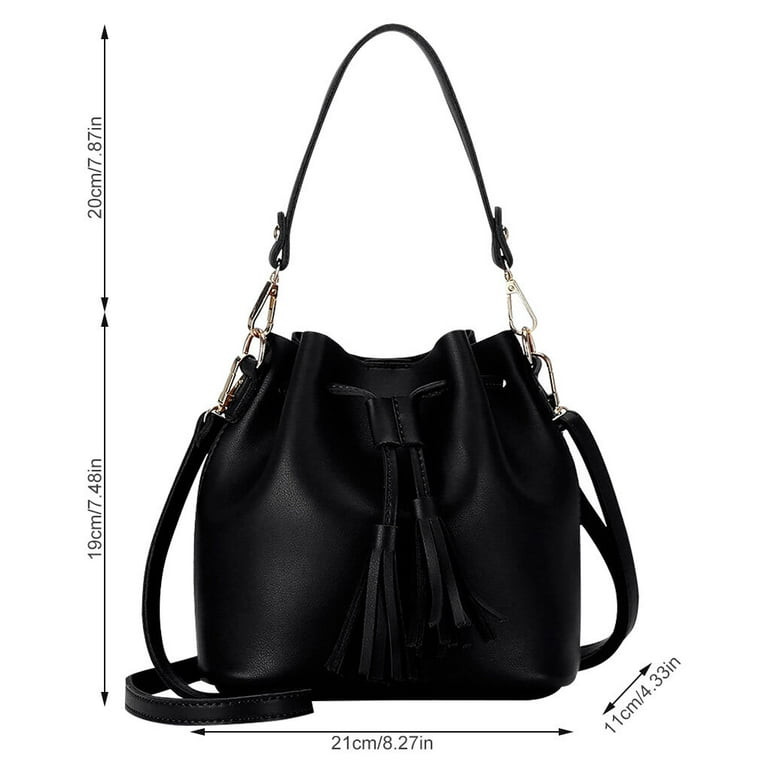 【OVHEE】Poe Bucket Bag 2colors 1111Fourone Bucket Bag Faux Leather Tassel Drawstring