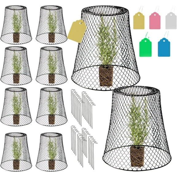 COSTYLE 10 Pieces Chicken Wire Cloches Plant Cover, Sturdy Garden Wire Cloche Plant Protector, Metal Protective Cage for Garden Plants, Vegetables, Strawberries and Seedlings,Black (9.25×9inch)