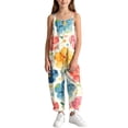 thumbnail image 5 of Girls' Floral Print Overalls Sleeveless Tie Strap Rompers Loose Baggy Jumpsuits Kids Summer Casual Pants Vacation Outfits Lightweight Beach Wear Trousers, 5 of 9