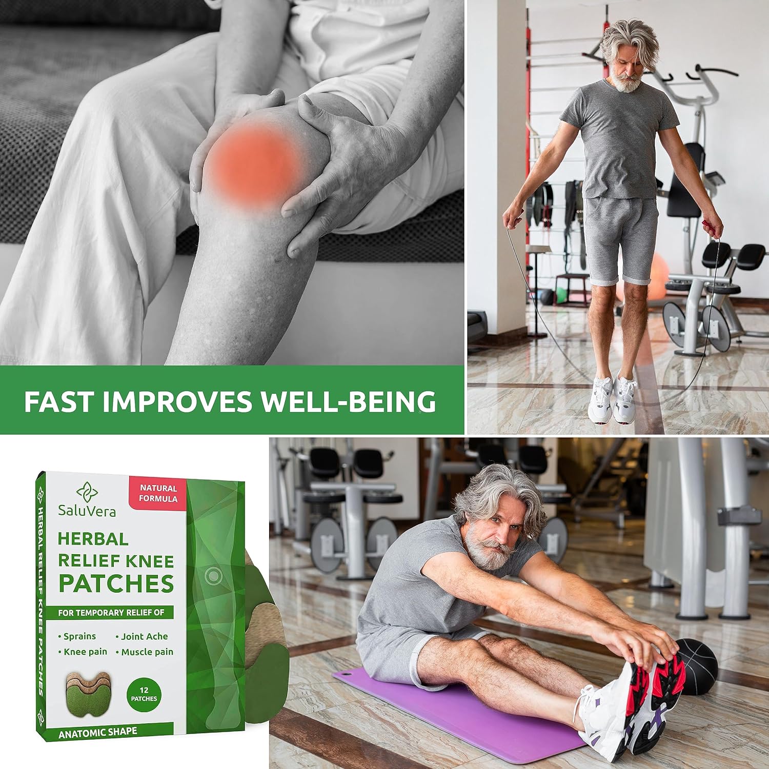 SaluVera Pain Relief Patches, Warming Herbal Plaster Pain Patches, Knee Pain Relief Patch, Knee Patches For Pain Relief Bone on Bone Extra Strength,12 Hour Long Lasting Relief of Joint Pain, 12 Count