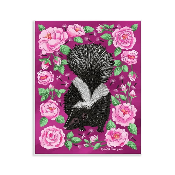 Stupell Industries Skunk & Rose Blossoms Animals Painting Unframed Art Print Wall Art, 11 x 14