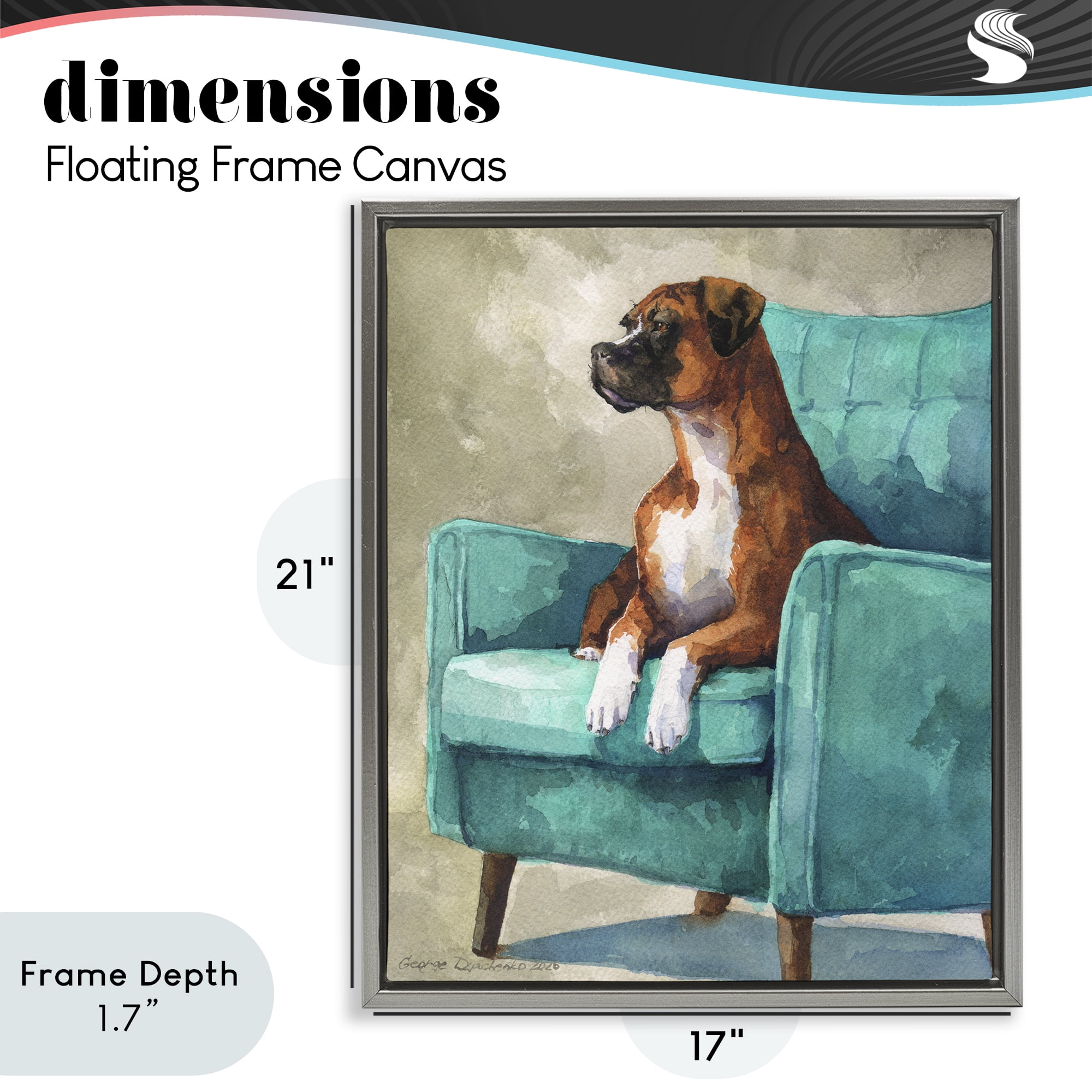 Stupell Industries Majesty Boxer on Armchair Gray Framed Floater Canvas Wall Art, design by George Dyachenko