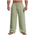 thumbnail image 2 of Ceisia Men's Linen Blend Wide Leg Pants Elastic Waist Drawstring Breathable Loose Fit Summer Beach Trousers Army Green M Gifts for Father, 2 of 9