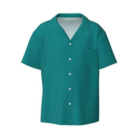 Ratiio Teal Print Mens Casual Short Sleeve Shirts Button Down Textured Shirts Summer Beach Shirt with Pocket Men's Casual Short-sleeved Shirt