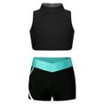 thumbnail image 2 of Hansber Kids Girls Tracksuit Gymnastics Leotard Sleeveless Workout Crop Top with Dance Shorts Tumbling Outfits Black&Blue Green 12, 2 of 7