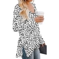 thumbnail image 3 of Mujer Tops Manga Larga Con Cuello En V Ropa De Niña Cremallera Lateral Dividida Suéter Femenino Casual Suelto, Blanco, S Yuarrent AP003996-13, 3 of 5