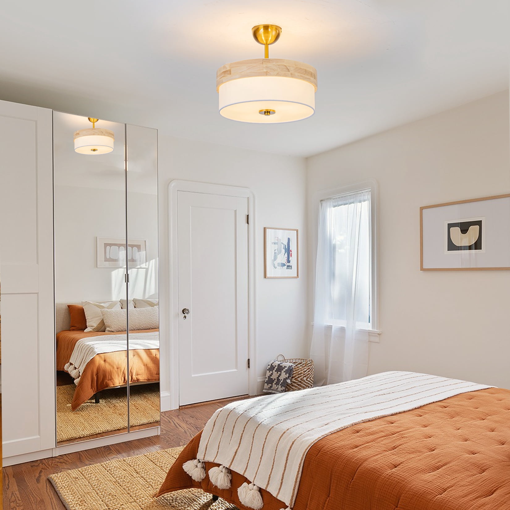 BESTOMINE Semi Flush Mount Ceiling Light,13 inch Modern Ceiling Light Fixture,3-Light Drum Light Fixture for Bedroom
