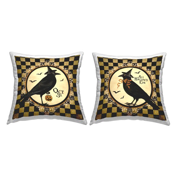 Stupell Industries All Hallow's Eve Halloween Crows Printed Throw Pillow Design by Stephanie Workman Marrott (Set of 2)